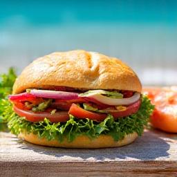 Bocadillo gourmet para la playa con ingredientes frescos