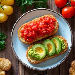 Tostadas con tomate triturado y aguacate